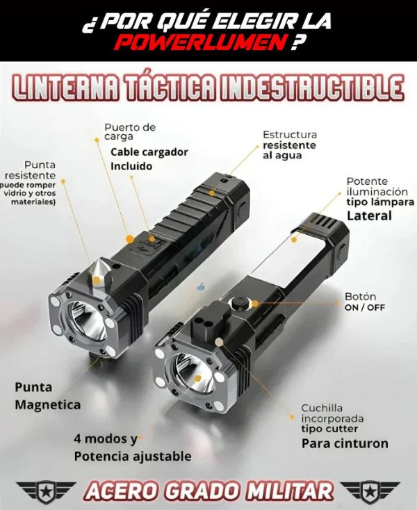 PAGA 1 E LLÉVATE 2 - PowerLUMEN™ Linterna militar indestructible estadounidense